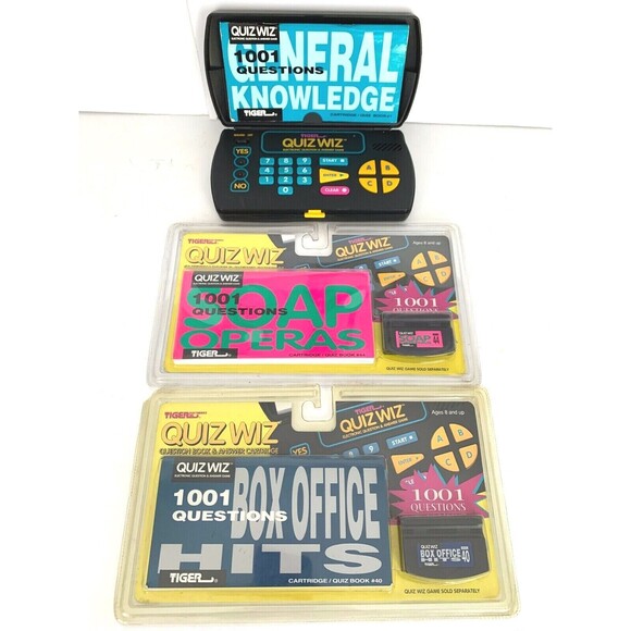 Tiger Electronics Quiz Wiz & 2 New Cartridges Box Office Hits/ Soap Opera - Picture 1 of 9